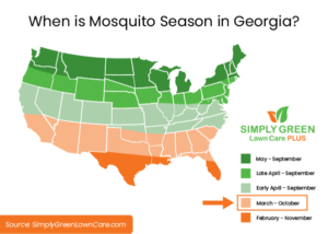Map of Mosquito Zones in US with Georgia Indicated for March - October